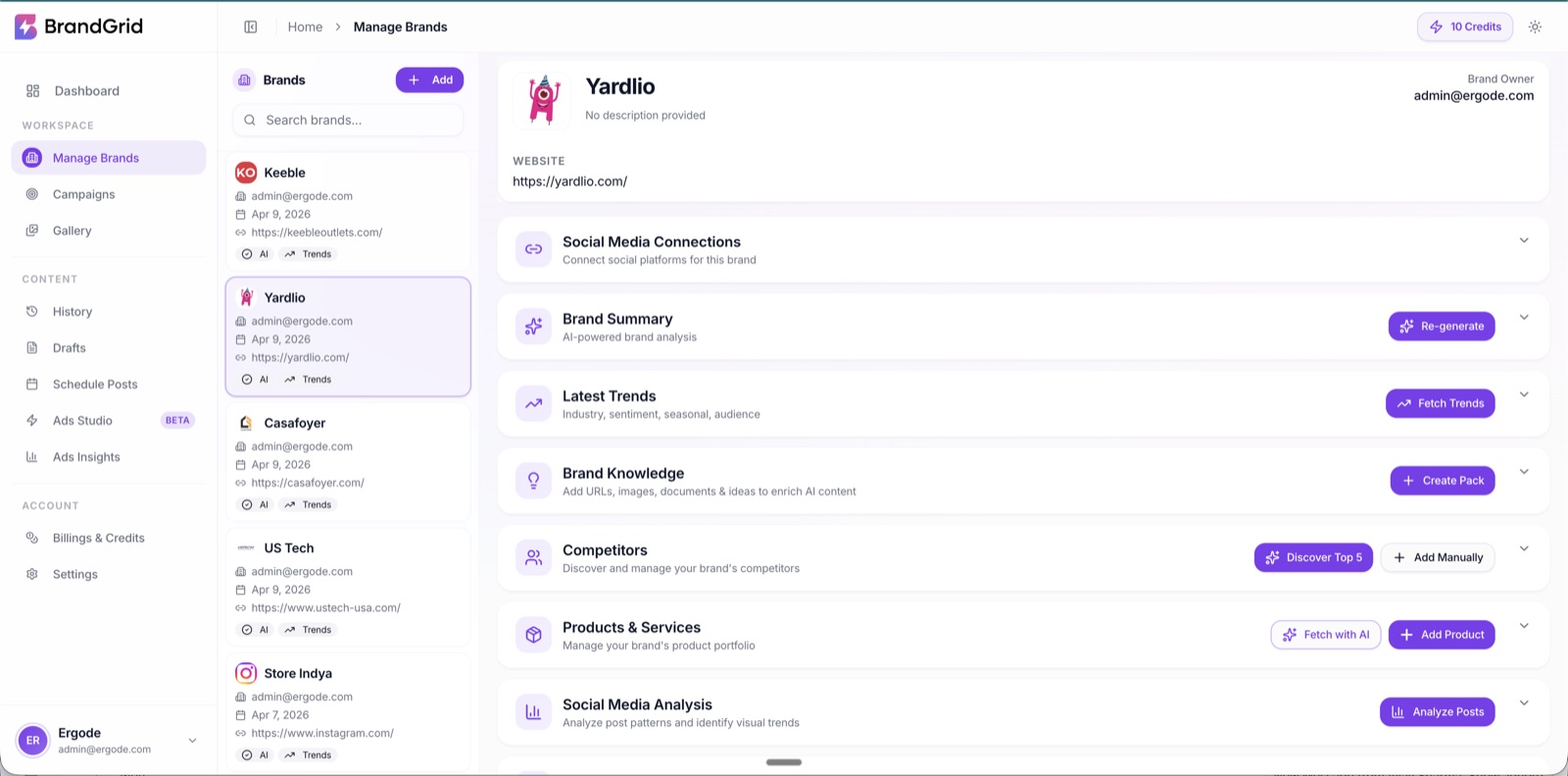 Brandgrid.ai manage-brands workspace