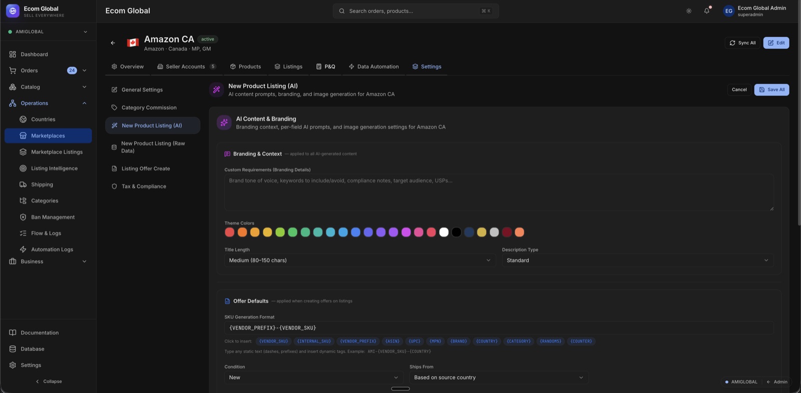Ecom Global AI listing generator