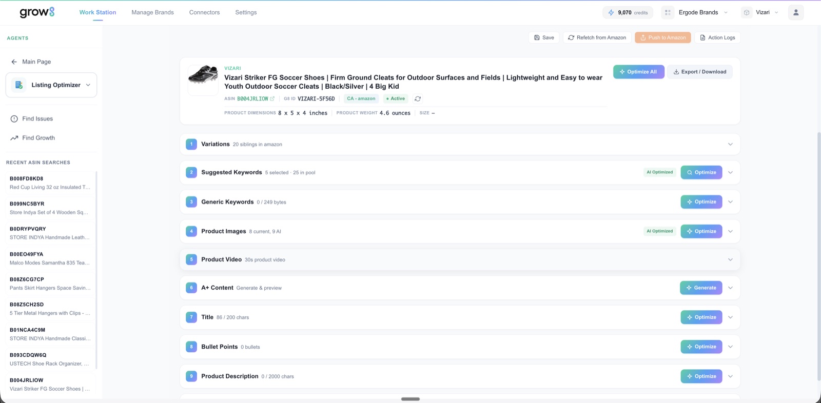 Grow8.ai 9-lever ASIN cockpit