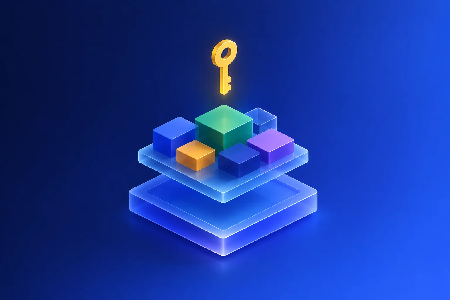 A base system layer, custom modules on top, and a key being handed over